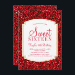 Ruby Red Glitter Sweet 16 Convites<br><div class="desc">Ruby Red Glitter Sweet 16 Convites. Esses convites são projetados com brilho vermelho e um fundo dourado clássico acentuado. Feito para ser especial para adolescentes, este doce brilhante convite de 16 anos será uma fantástica introdução ao seu dia especial. Outros materiais de coordenação adicionais estão disponíveis no compro Metro-Events Zazzle...</div>