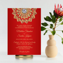 Ruby RED Mandala Dourado Convites para Casamento I