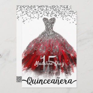 Ruby Red Quinceañera Vestida Convite de Aniversári