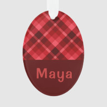 Ruby Red Xadrez Monograma Oval Acrílico Ornamento