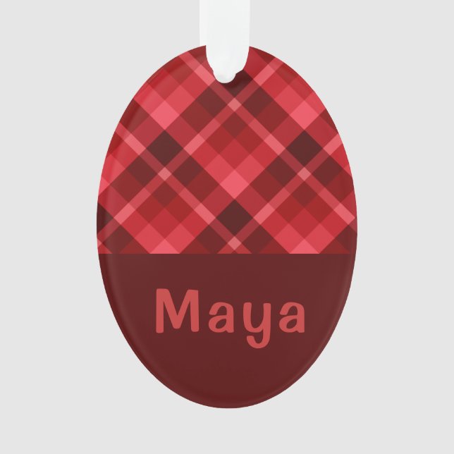 Ruby Red Xadrez Monograma Oval Acrílico Ornamento (Frente)