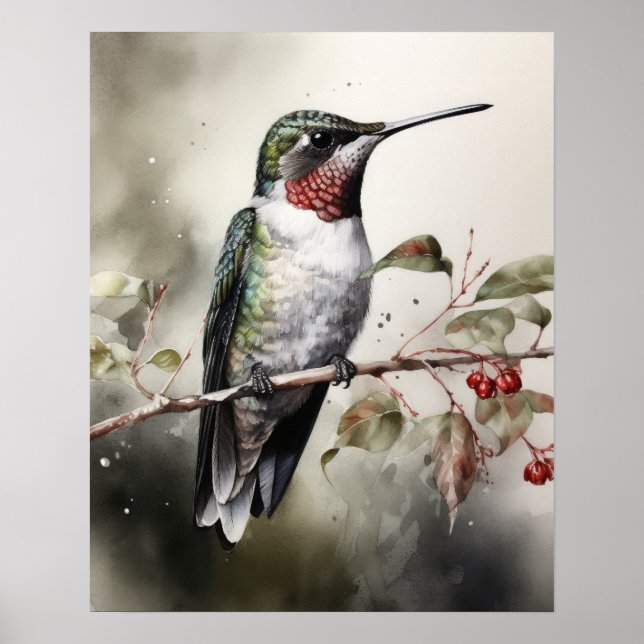 Ruby Throed Hummingbird Art Impressão (Frente)
