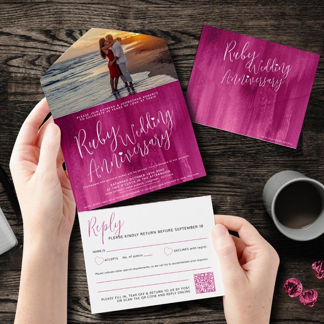 Ruby Wedding 40ª opção de código QR de foto RSVP (Criador carregado)