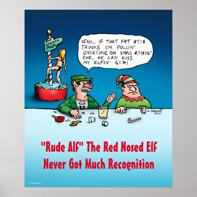 Rude Alf, Poster de Natal do Cartoon Engraçado Elf (Frente)