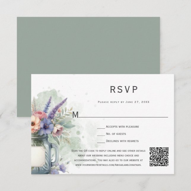 Rudtic Mason Jar Floral RSVP (Frente/Verso)
