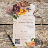 Ruído Queda Burgundy & Yellow Floral Tan QR Code