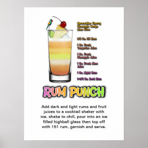 RUM PUNCH Cocktail Receita 18" x 24" Art Poster