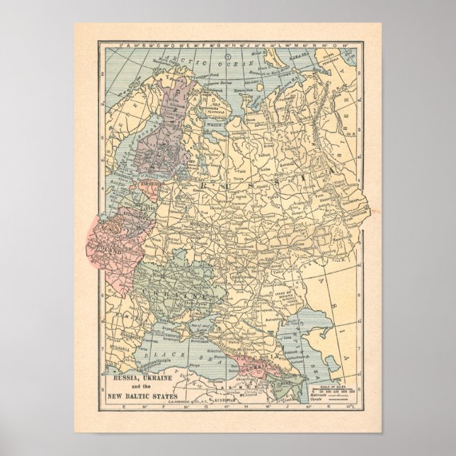 Rússia Ucrânia Vintage 1923 Map Impressão (Frente)