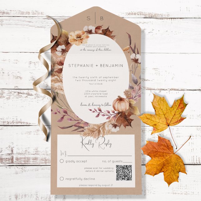 Russo Brown Fall Floral & Sai Código QR (Criador carregado)