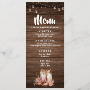 Russo Country Boots Cowgirl Floral Birthday Menu