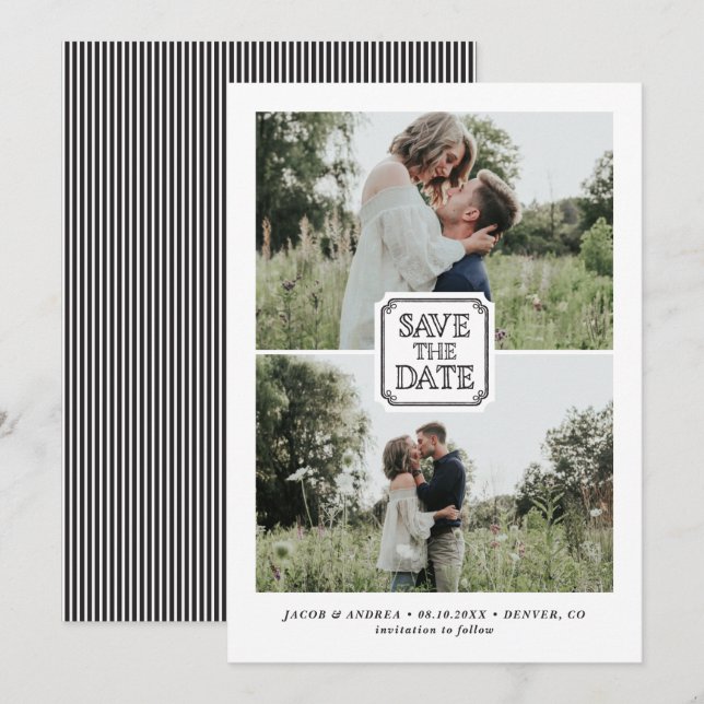 Russo Negro Duas Foto Salvem o Anúncio de Data (Frente/Verso)