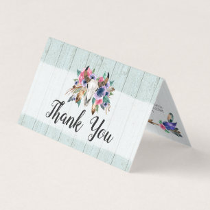 Russo Vaca Floral Crânio Aquarela Boho Obrigado