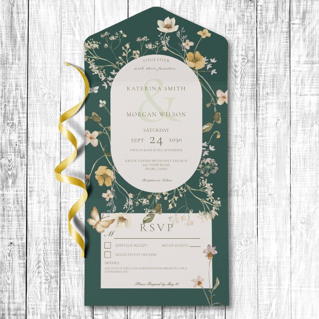 Russo Wildflower Frame Emerald Green Sem Janto (Rustic Wildflower Frame Emerald Green No Dinner All In One Invitation)
