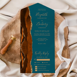 Rust Agate Dourado Opções de Refeição Azul Teal
