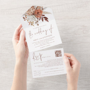 Rust Boho Florals Brown Escrevendo QR