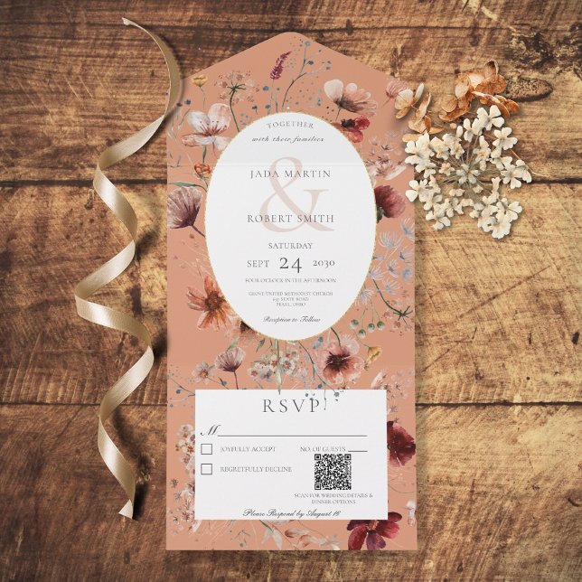 Rust e Burnt Orange Floral QR Floral Flor Laranja  (Criador carregado)