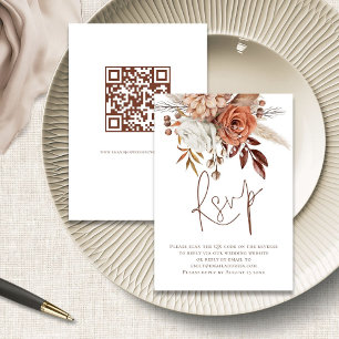 Rust Floral Brown Script QR Code Weding RSVP