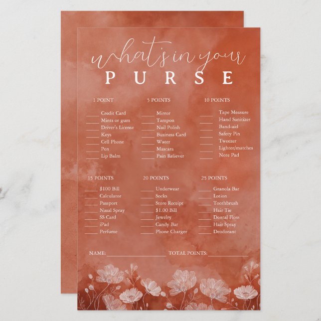 Rust Floral O que há no seu jogo de bolsa (Frente/Verso)