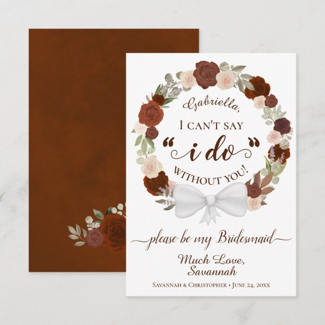 Rust Orange Floral Wreath Seja Minha Placa De Brid (Frente/Verso)