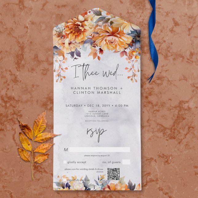 Rust Rustic Rust & Marinho Fall Floral Wedch Códig (Criador carregado)
