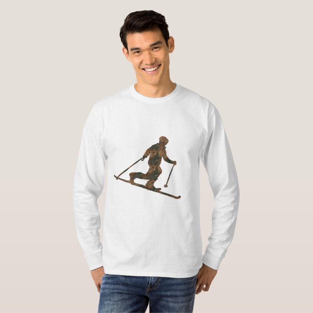 Rust Telemark esquiando T-Shirt de longa folga (Frente Completa)