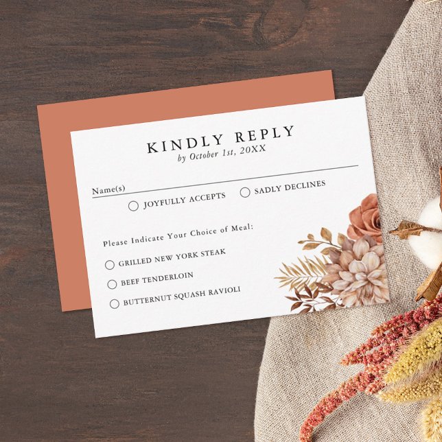 Rust Terracotta Fall Floral RSVP Card (Criador carregado)