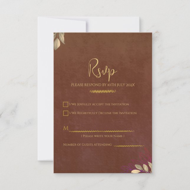 Rust Terracotta Velvet Luxe Dourado Weding RSVP (Frente)