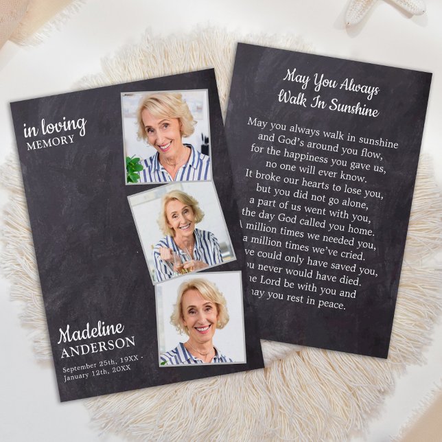 Rustic 3 Photo Memorial Funeral Prayer Card (Criador carregado)