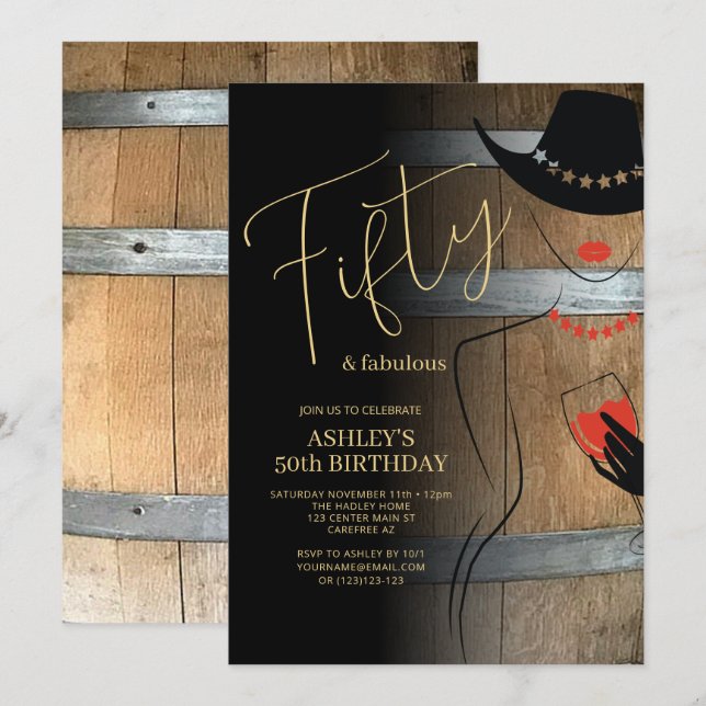 Rustic 50 Fabuloso 50º Convite de Aniversário (Frente/Verso)