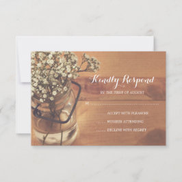 Rustic Baby's Breath Mason Jar Wood Wedding RSVP