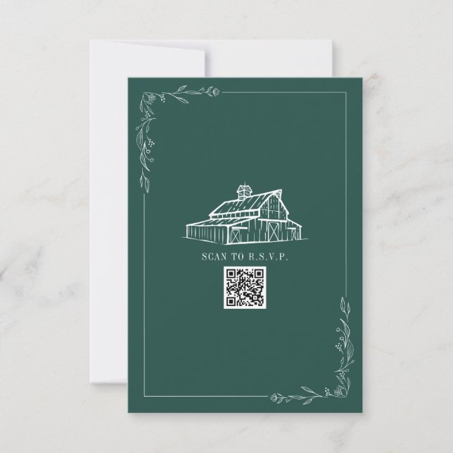 Rustic Barn Emerald Green Código QR Casamento RSVP (Frente)