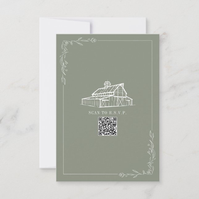 Rustic Barn Sage Green Código QR Casamento RSVP (Frente)