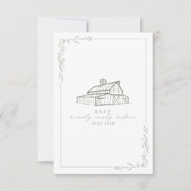 Rustic Barn Sage Green White Weding RSVP (Frente)