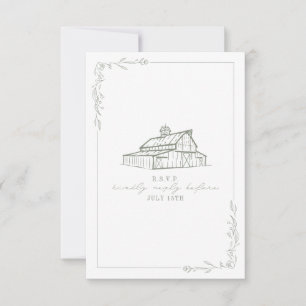 Rustic Barn Sage Green White Weding RSVP