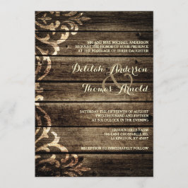Rustic Barn Wood Damask Casamento vintage Convite