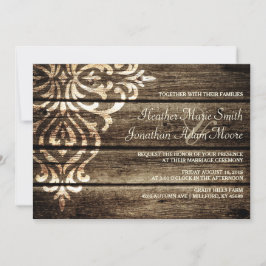 Rustic Barn Wood Damask Casamento vintage Convite