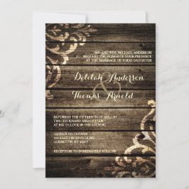 Rustic Barn Wood Damask Casamento vintage Convite