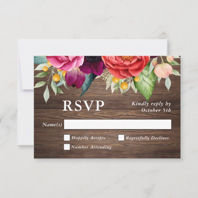 Rustic Barn Wood Floral Weding RSVP (Frente)