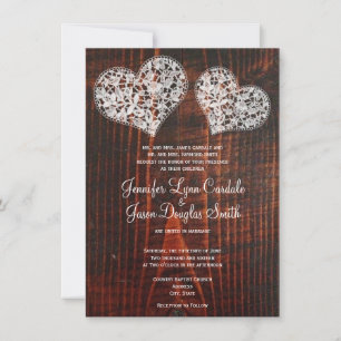 Rustic Barn Wood Lace Hearts Casamento Convites