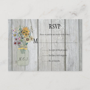 Rustic Barn Wood Mason Jar Wildflower RSVP