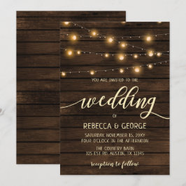 Rustic Barn Wood String Light Convites de casament