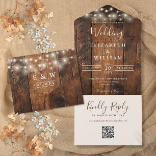 Rustic Barn Wood String Luzes QR Code Casamento