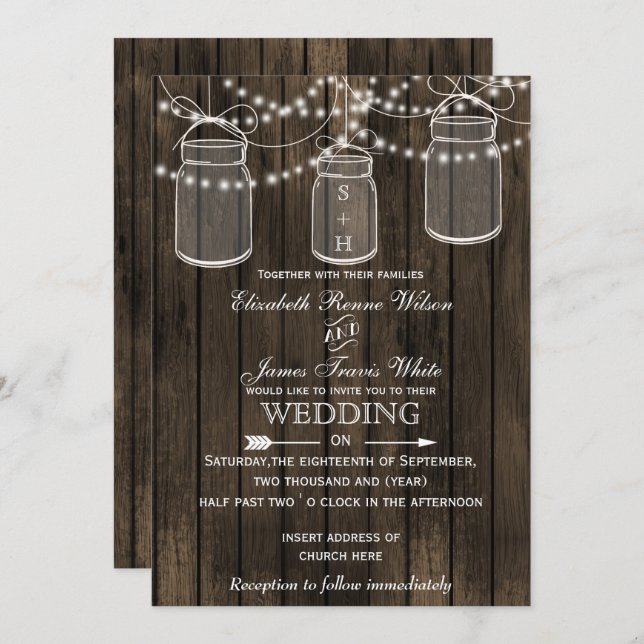 Rustic Barnwood, convites para casamento de jarro (Frente/Verso)