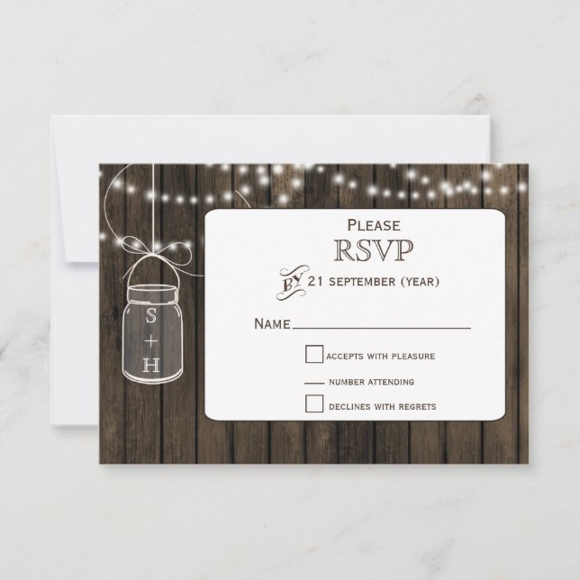 Rustic Barnwood,mason jar casamento RSVP 3,5 x 5 (Frente)