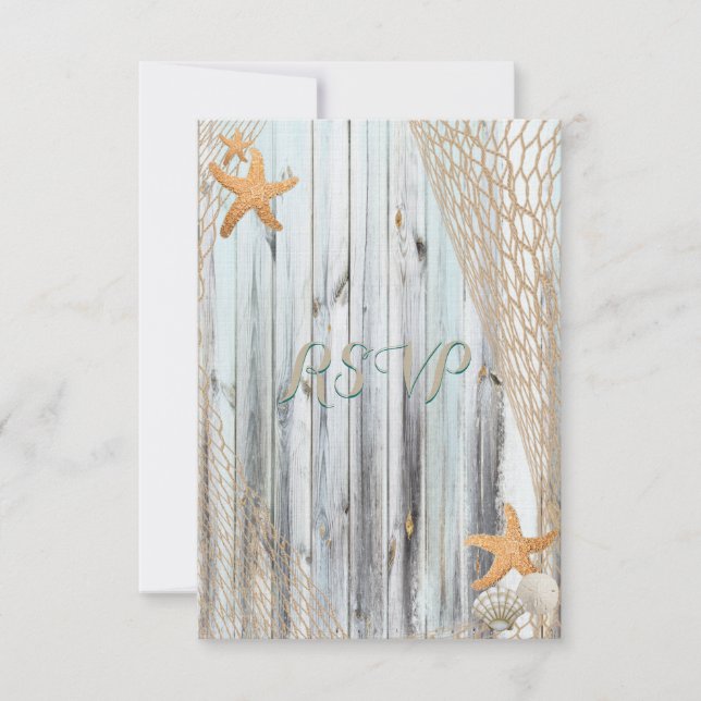 Rustic Beach Starfish Weding RSVP (Frente)
