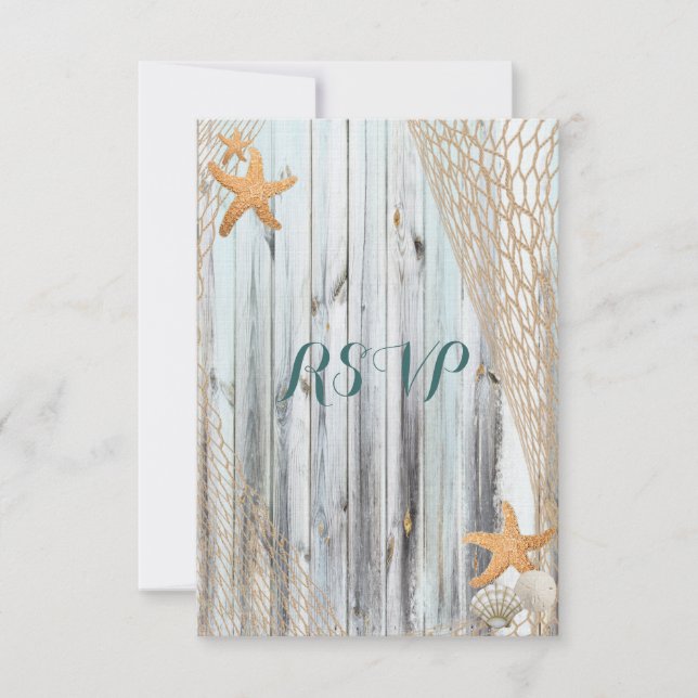 Rustic Beach Starfish Weding RSVP (Frente)