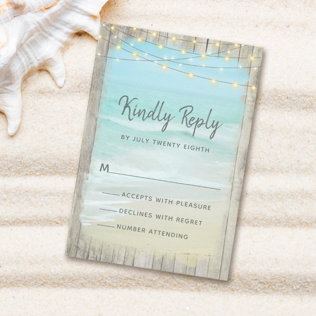 Rustic Beach String Lights Wood Weding RSVP (Criador carregado)