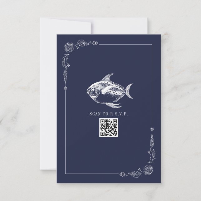 Rustic Beach Weding Dark Blue Fish RSVP (Frente)