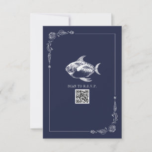 Rustic Beach Weding Dark Blue Fish RSVP