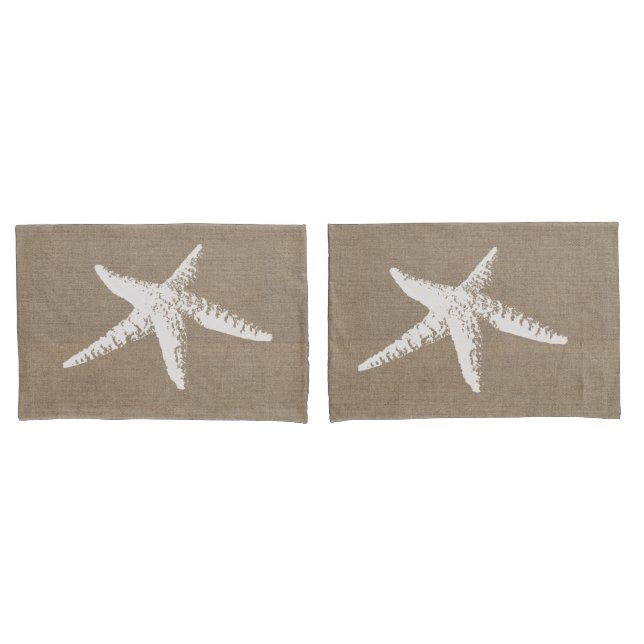 Rustic Beach White Starfish & Faux Burlap (Frente - conjunto)